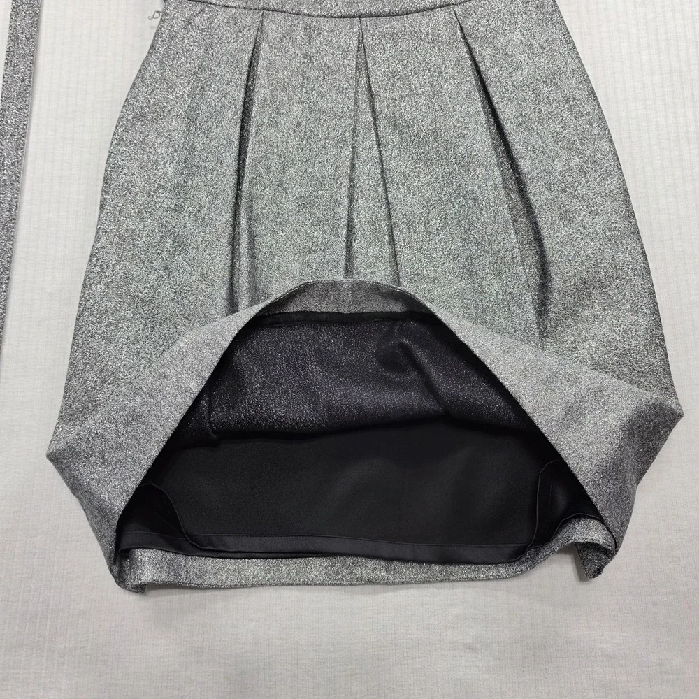 WHBM NWT Grey Metallic Sleeveless Belted Tulip Dress Pockets Sz 2 Cocktail Glam - Picture 5 of 13